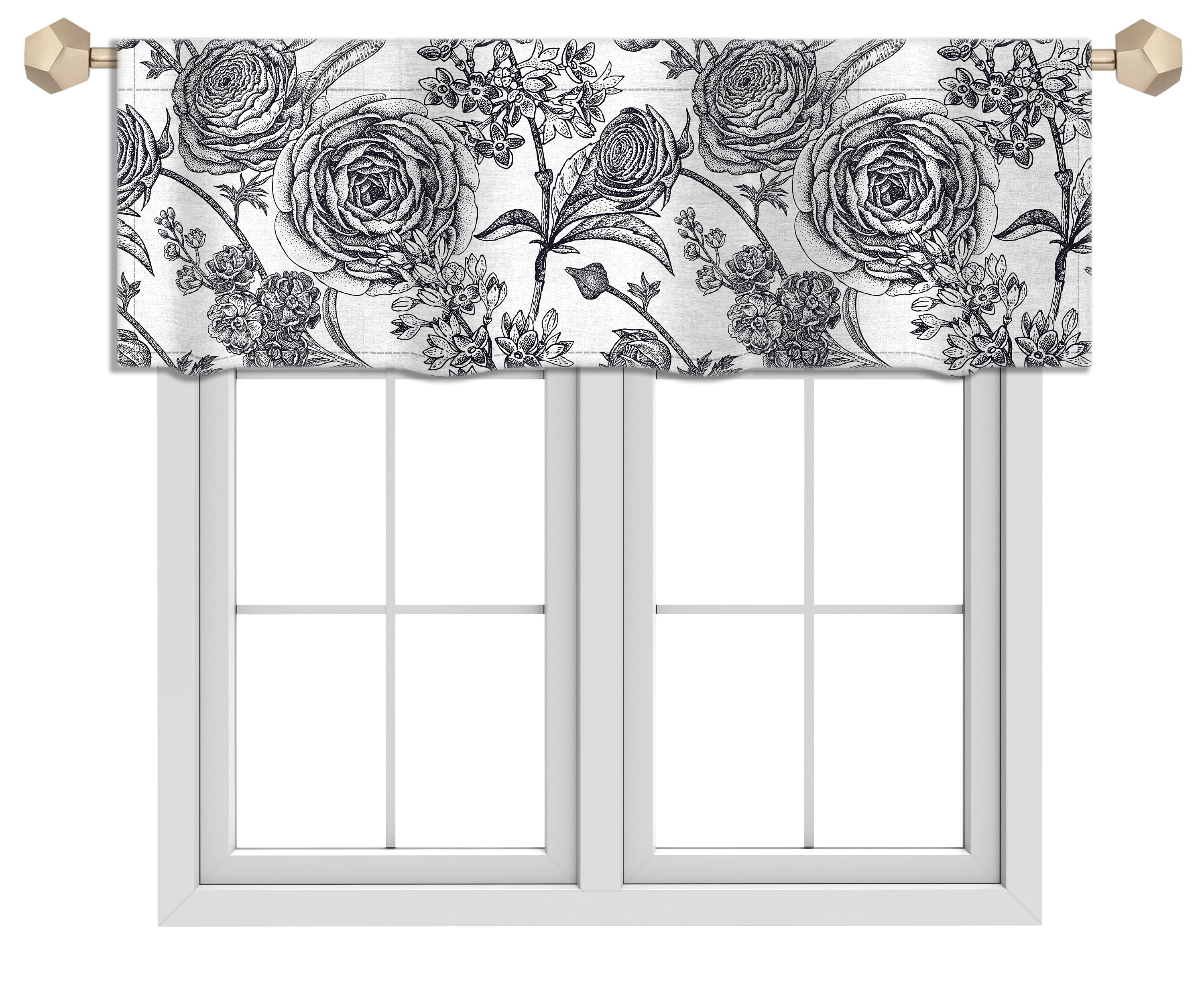 Black and White Floral Pattern Valance Canvas Fabric/ Custom Etsy