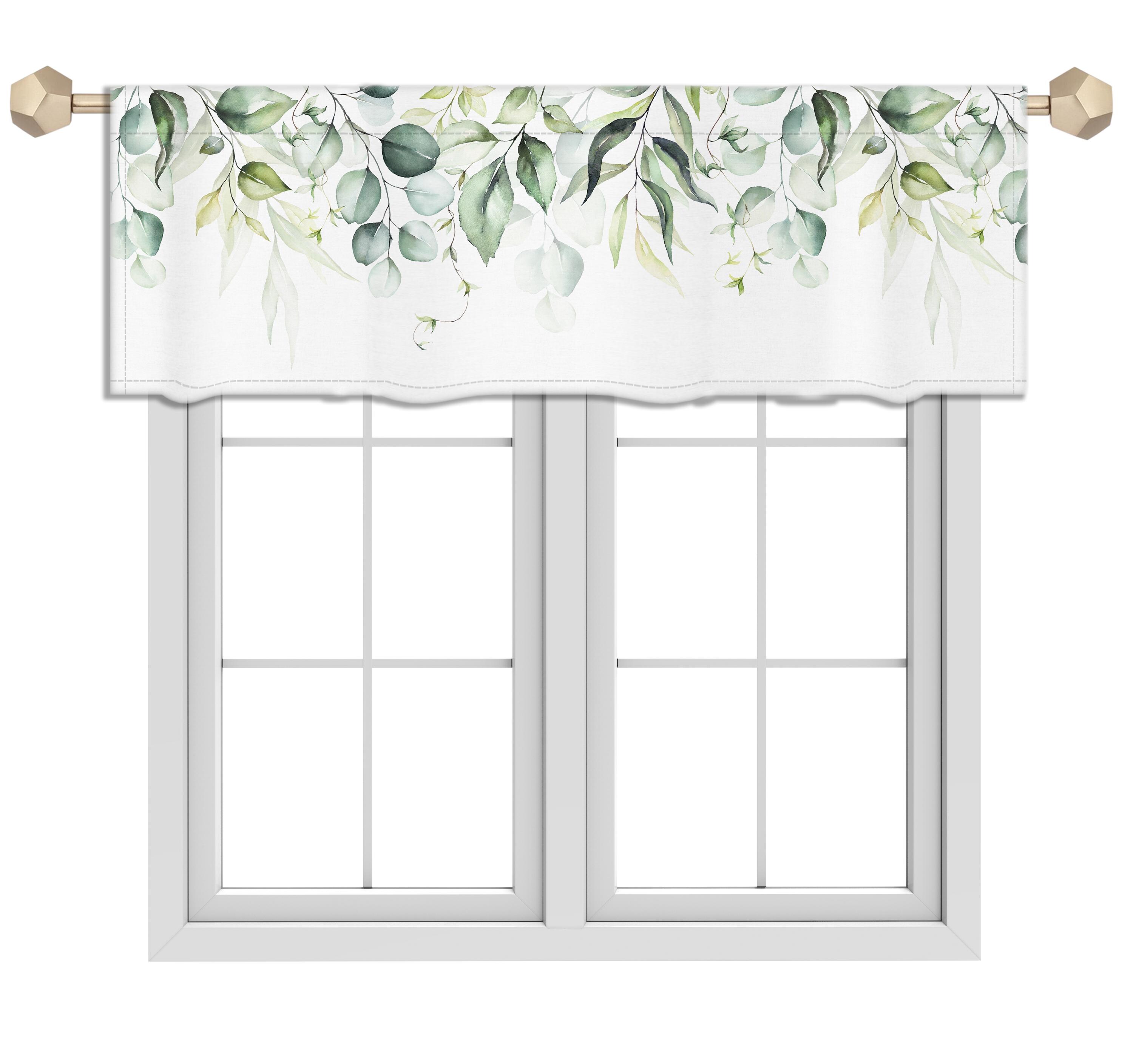 Riyidecor Tende verdi con foglie di eucalipto, 106 x 114 cm, motivo floreale, acquerello, primavera, botanico, tasca per asta, legno, piante, fattoria, tende per caffè, erbe aromatiche, soggiorno