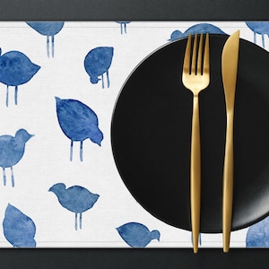 Blue bird Placemat Watercolour Bird print Pattern Placemat set of 4 6 8 10 Custom Table Linen Placemat for Round Square Table PL250