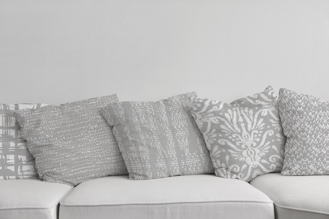 Light Grey and White Pillow Cover Grey Throw Pillow Grey and Etsy