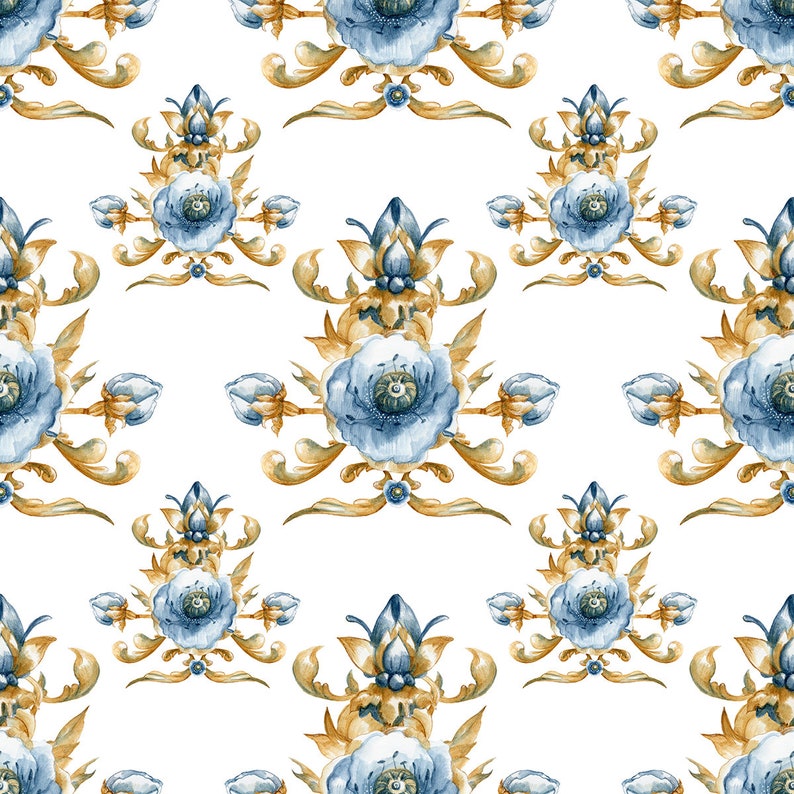 White Blue Watercolour Floral Pattern Valance Canvas Fabric Custom Valance Window Valance French Valance Window Treatment Curtain VL37