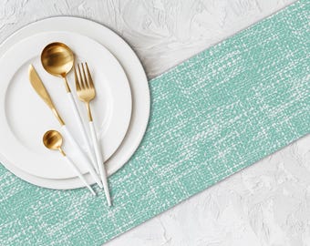 Sea Green Jute Texture Table Runner, Abstract Print TR386