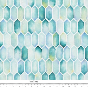 Turquoise Teal Fabric watercolour Geometric Pattern, Cotton Linen Canvas Fabric, Curtain Pillow Fabric for sewing Fabric by yard FAB338