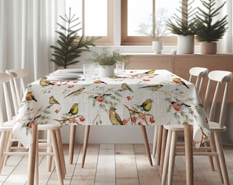 Duk med akvarell fågeltryck, kanvasduk i vintagestil TC324