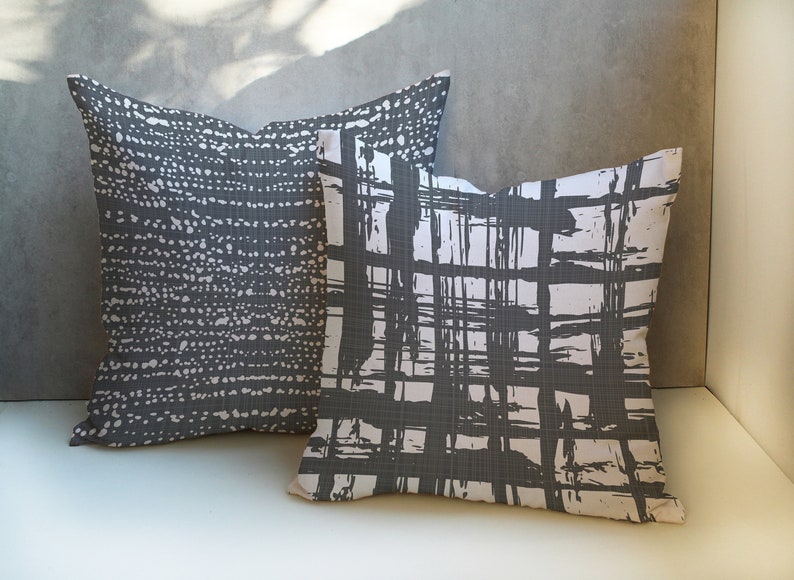 Dark Grey and White Pillow Cover Grey Throw Pillow Grey White Etsy