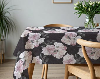 Altrosa Blumen Aquarell Tischdecke, Poly Canvas Tischwäsche TC058