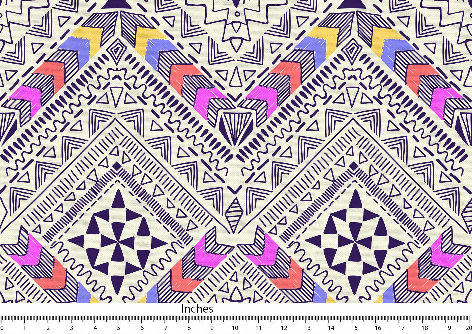 Blue and Colourful Aztec Pattern Print fabric Canvas Fabric Etsy