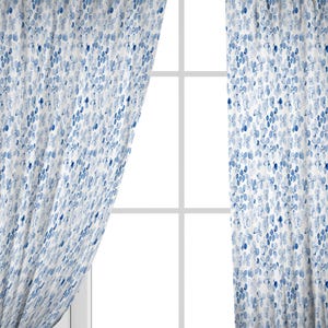 Blue white Rod pocket curtain Watercolour Floral print Luxury Curtain/ Rod Pocket Style Curtain/ Single or Set of 2 Custom sizing CU337A
