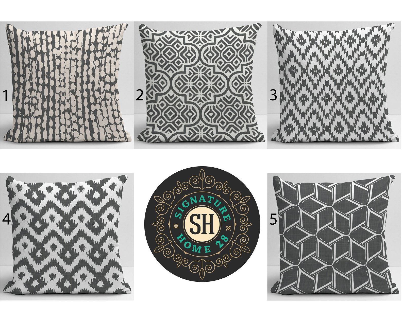 Dark Grey White Pillow Cover Grey Throw Pillow Grey White Sham Etsy