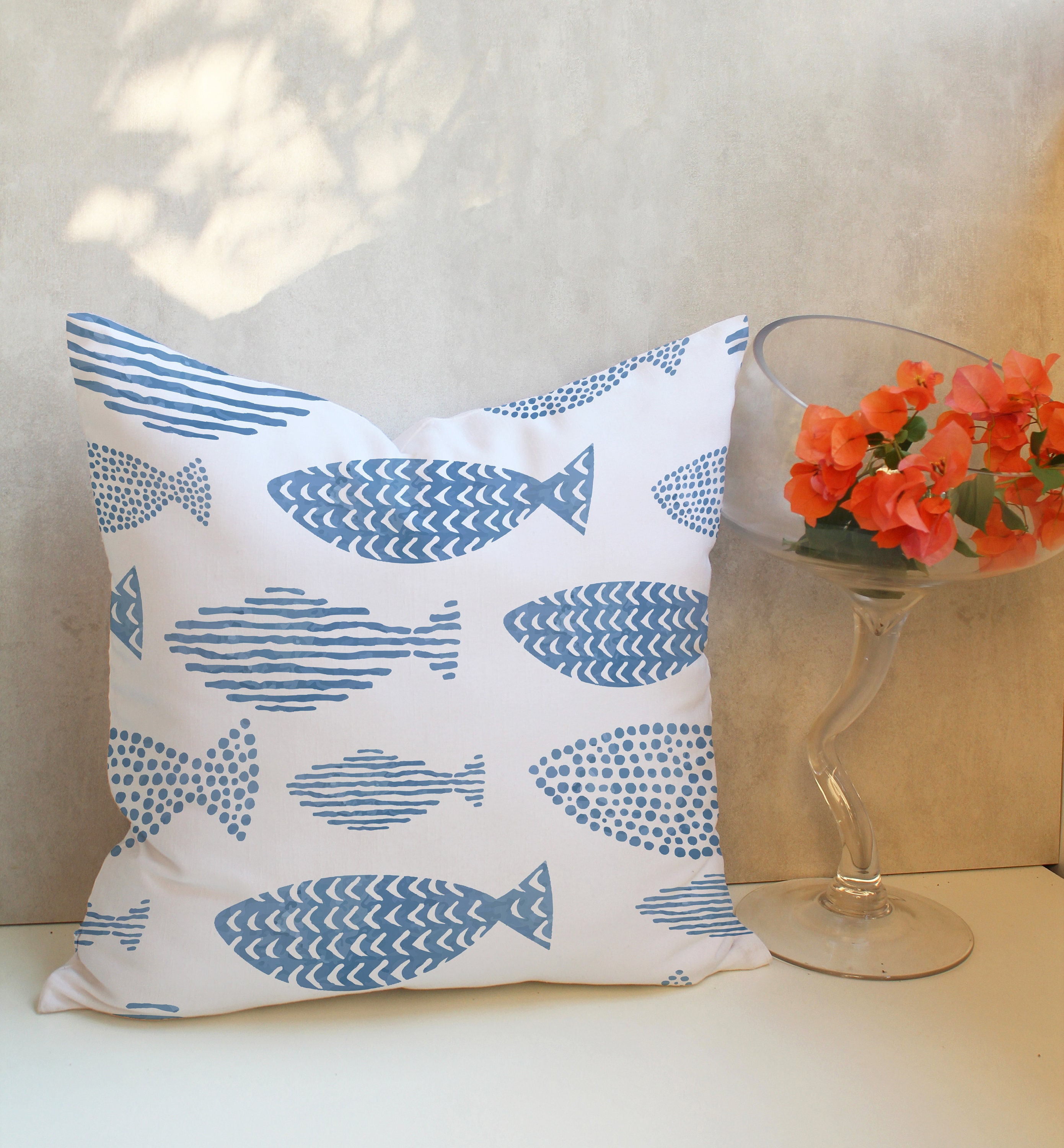 トルコ製 手刺繍 ロングクッションカバー 魚デザイン 青 楽天市場】魚
