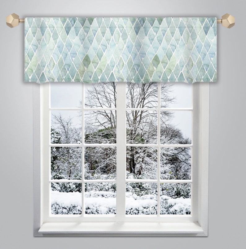 Green Blue Geometric Watercolor Valance - Modern Window Decor VL334 - Etsy