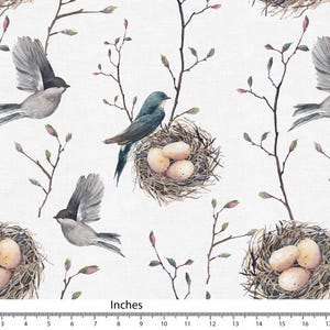 Blue and White Fabric watercolour vintage bird Pattern, Cotton Linen Canvas Fabric, Curtain Pillow Fabric for sewing Fabric by yard FAB319