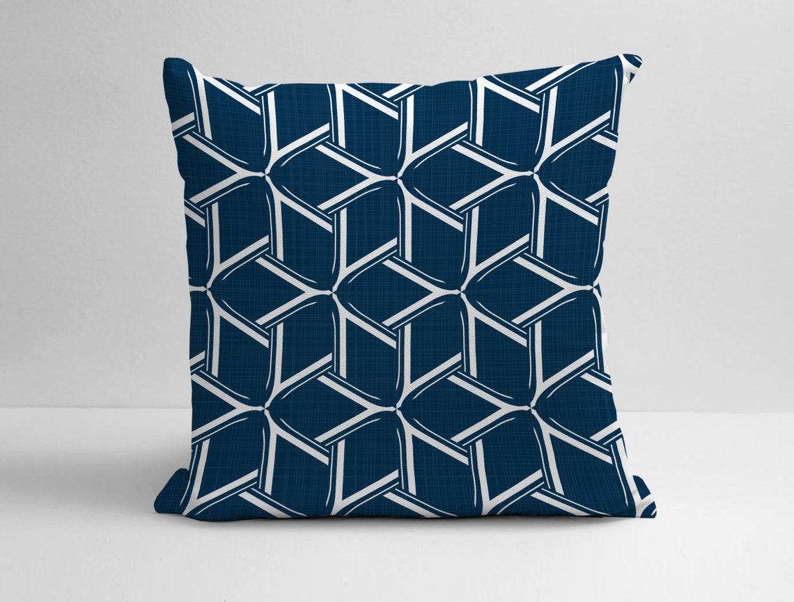 Dark Blue and White Pillow Cover Dark Blue Throw Pillow Blue Etsy