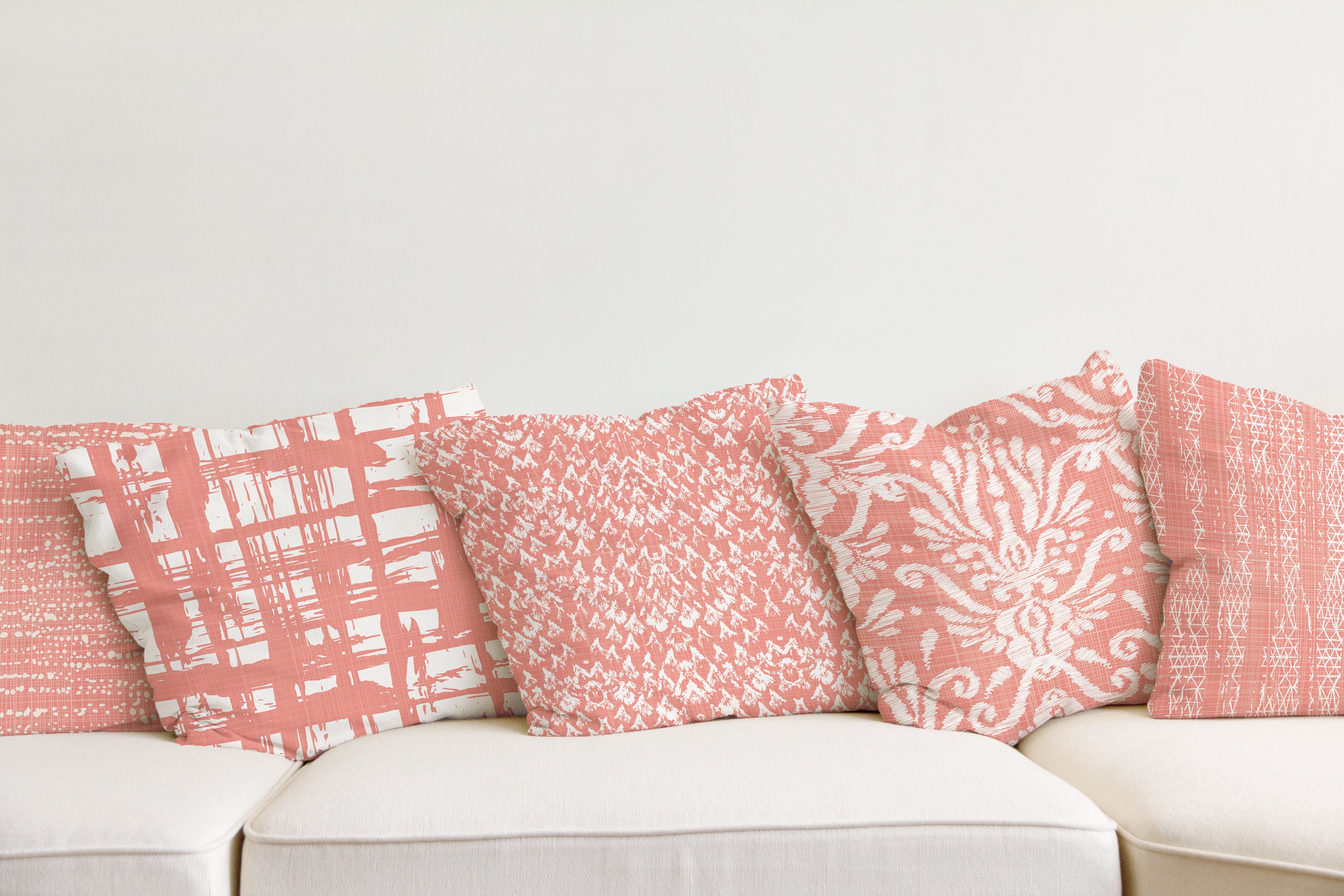 Coral and White Pillow Cover Coral Throw Pillow Coral and Etsy UK