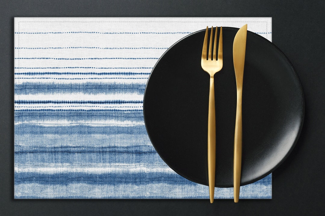 Blue White Placemat Watercolour Tie and Dye Pattern Custom Etsy