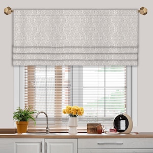 Beige Watercolour Damask Faux Roman Valance VL344D
