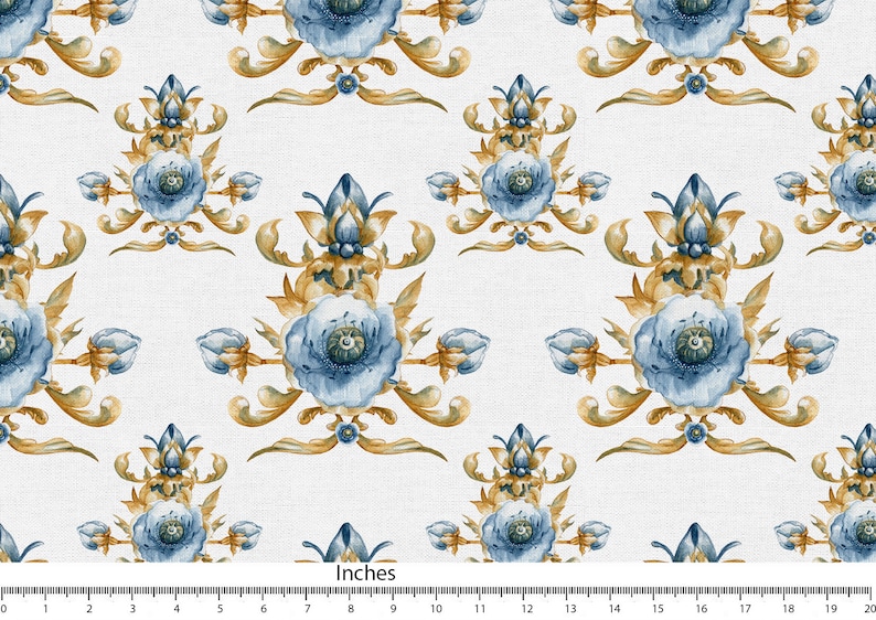 White Blue Watercolour Floral Pattern Valance Canvas Fabric Custom Valance Window Valance French Valance Window Treatment Curtain VL37