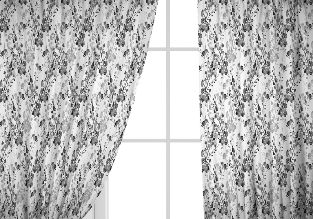 Black and White Curtain Floral Watercolour Pattern Window Curtain