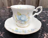 Vintage porseleinen thee cup set, kop en schotel roze gele bloemen, Royal Canterbury Engeland collectie, Engels porselein, Blue Satsuma