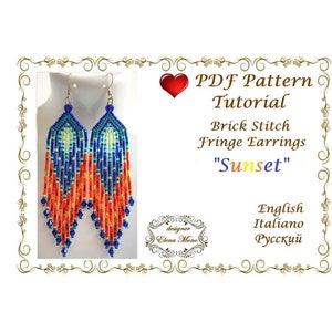 Brick Stitch Fringe Earrings Pattern "Sunset", Beaded Jewelry (PDF Tutorial & Graph and Word Pattern)