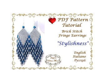 Brick Stitch Fringe Earrings Pattern "Stylishness", Beaded Jewelry (PDF Tutorial & Graph and Word Pattern)