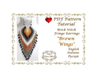 Brick Stitch Earrings Pattern: Brown Wings Beaded Jewelry (PDF Tutorial & Graph and Word Pattern