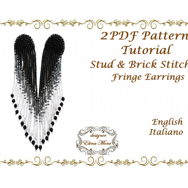 2 PDF Patterns Fringe Stud + Brick Stitch Earrings, Long Fringe Earrings, Graph Pattern, Beaded Jewelry, Present, GRAPH Pattern