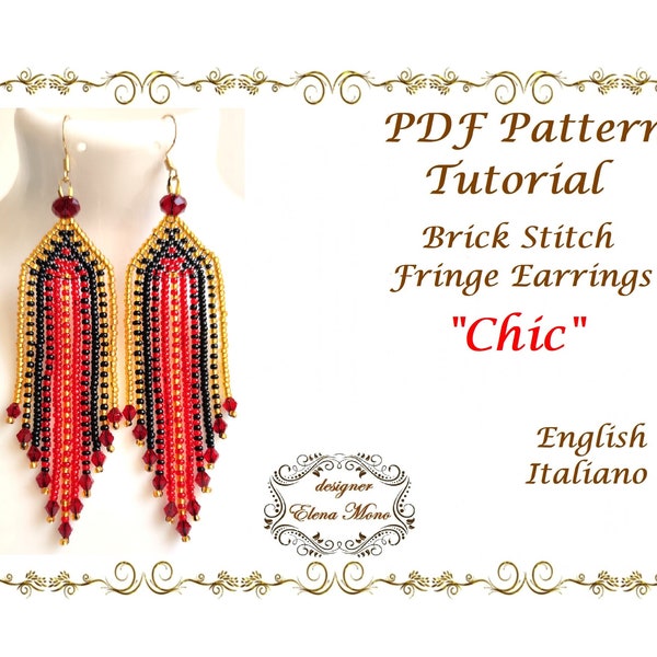 PDF Pattern and Tutorial Brick Stitch Long Fringe Earrings "Chic", Graph Pattern, Beaded Jewelry, Beaded Earrings, Present, GRAPH Pattern