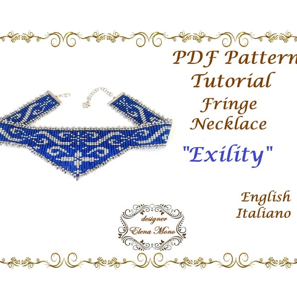 PDF Pattern Bead Loom Fringe Necklace "Exility", PDF Tutorial, Chokers, Beaded Jewelry, Beaded Necklace With Fringe