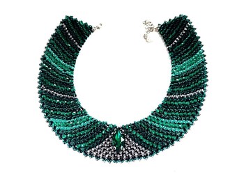 Bead Netting Stitch Embroider Necklace "Emerald", Beaded Jewelry, Beaded Necklace, Present