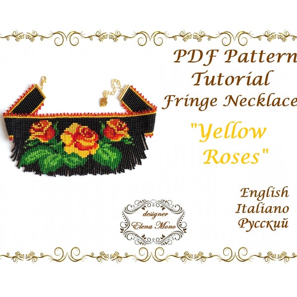 PDF Pattern Bead Loom Fringe Necklace "Yellow Roses", PDF Tutorial, Chokers, Beaded Jewelry, Beaded Necklace With Fringe