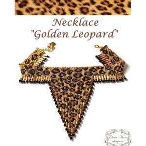 Beaded Loom Fringe Necklace: &quot;Golden Leopard&quot; Choker, Czech Seed Beads