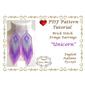 Brick Stitch Fringe Earrings Pattern &quot;Unicorn&quot;, Beaded Jewelry (PDF Tutorial & Graph and Word Pattern)