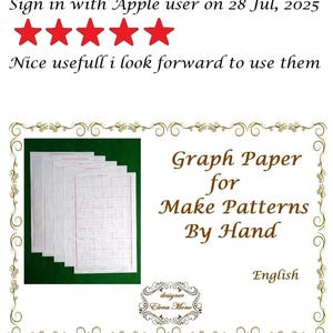 May include: A stack of white graph paper sheets with red grid lines for manual pattern making. The image includes five red stars, the text Sign in with Apple user on 28 Jul, 2025, Nice usefull i look forward to use them, and Graph Paper for Make Patterns By Hand.