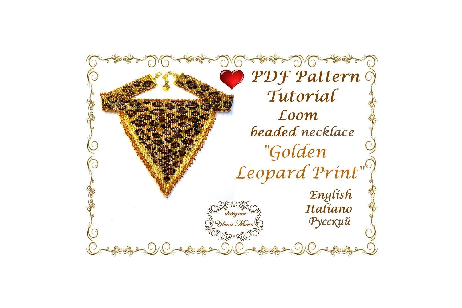 Beaded Loom Fringe Necklace "Golden Leopard Print" Choker (PDF Pattern)