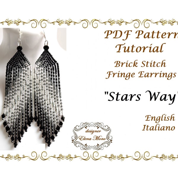 PDF Pattern and Tutorial Long Brick Stitch Fringe Earrings "Stars Way", Graph Pattern, Beaded Jewelry, Present