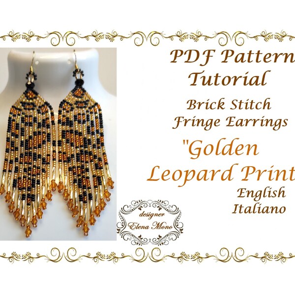 PDF Pattern and Tutorial Brick Stitch Fringe Earrings "Golden Leopard Print", Graph Pattern, Word Pattern, Beaded Jewelry, Leopard Print