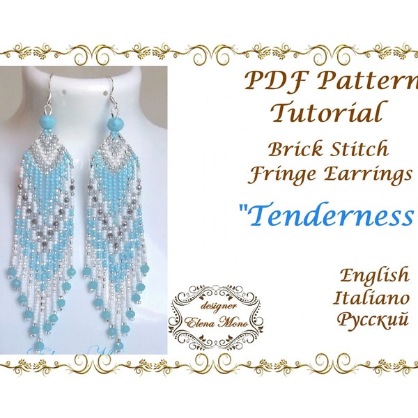 PDF Pattern and Tutorial Brick Stitch Long Fringe Earrings "Tenderness", Graph Pattern, Beaded Jewelry, Present