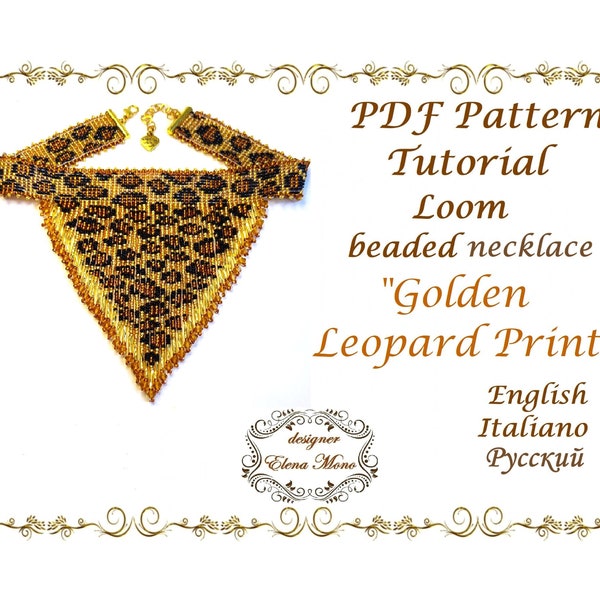 PDF Pattern Beaded Loom Fringe Necklace "Golden Leopard Print", PDF Tutorial, Choker, Beaded Jewellery, Necklace With Fringe, GRAPH Pattern