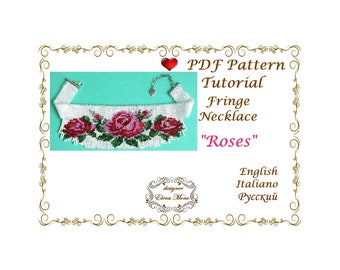 Beaded Loom Fringe Necklace &quot;Roses&quot; Choker (PDF Pattern)