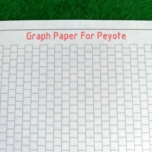 May include: A sheet of white graph paper for peyote stitch beadwork featuring a repeating grid of offset rectangular cells. The text Graph Paper For Peyote is printed in red at the top of the page above the grid pattern.