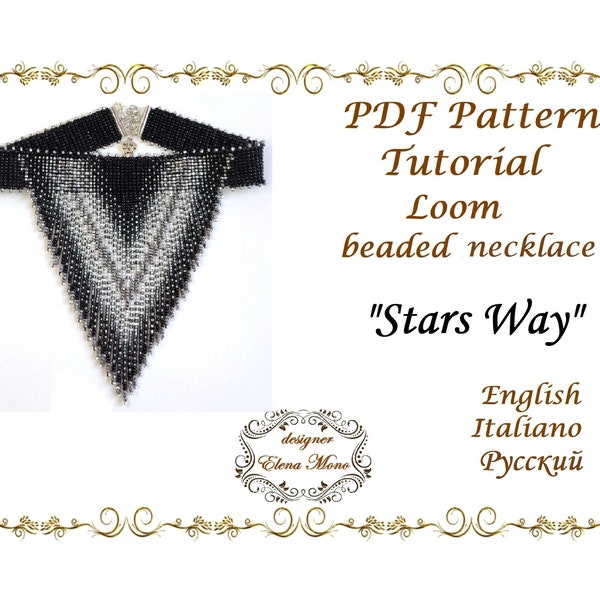 PDF Pattern Bead Loom Fringe Necklace "Stars Way", PDF Tutorial, Choker, Beaded Jewellery, Beaded Necklace With Fringe, GRAPH Pattern