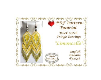 Brick Stitch Fringe Earrings Pattern "Limoncello", Beaded Jewelry (PDF Tutorial & Graph and Word Pattern)