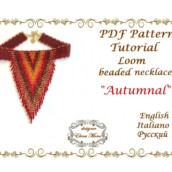 PDF Pattern Beaded Loom Fringe Necklace "Autumnal", PDF Tutorial, Choker, Beaded Jewellery, Beaded Necklace With Fringe, GRAPH Pattern