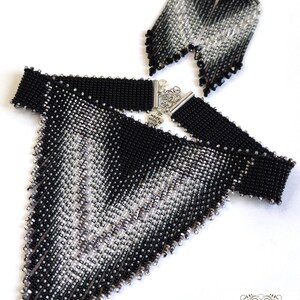 Beaded Fringe Earrings Silver & Black, Long Dangle Earrings, "Stars Way" image 9