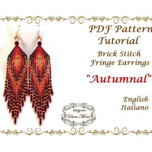 PDF Pattern and Tutorial Brick Stitch Fringe Earrings "Autumnal", Graph Pattern, Word Pattern, Beaded Jewelry, Present