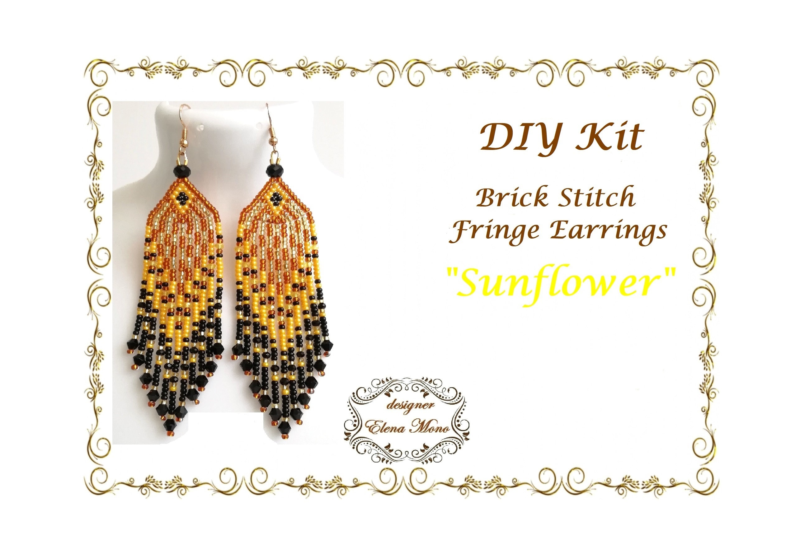 DIY Kit to Make Indian Style Fringe Beading Earrings Long Earrings Pattern  Jewelry Make Adult Craft Bead Brick Stitch Tutorial Kit 