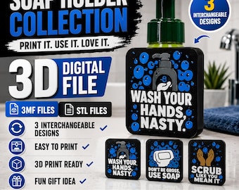 3D Printable Soap Holder Designs Set, Funny Bathroom Decor (STL/3MF Files)