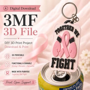 Breast Cancer Awareness Keychain, 3D Printable Can Tab Opener (Digital Download)