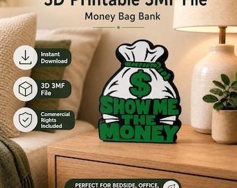 Show Me the Money Piggy Bank 3MF File,  3D Printable Coin Bank , Instant Download